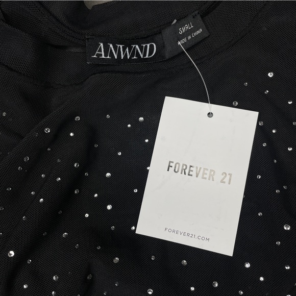 ANWND Sheer Black‎ Rhinestone Crop Top - Picture 5 of 5